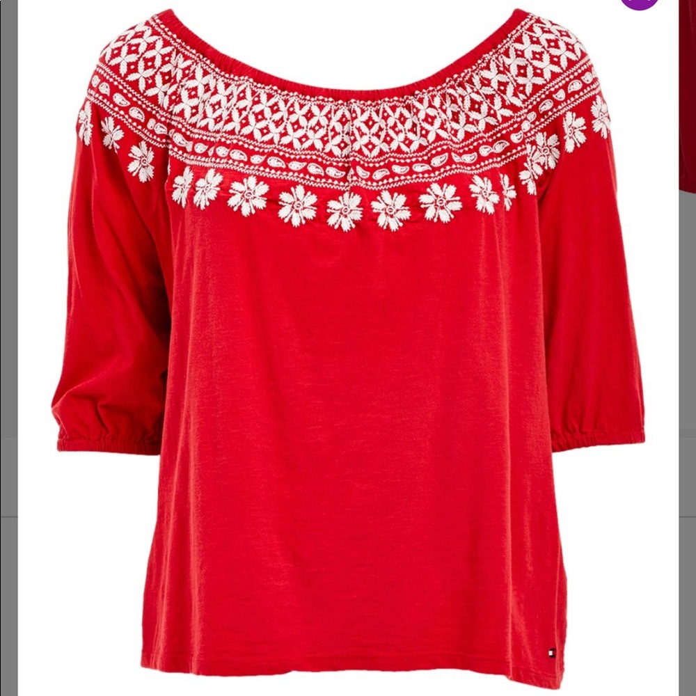 Tommy Hilfiger top beautiful red with white embroidery size 2x.